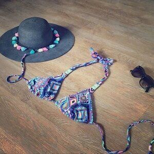 XHILARATION Geometric Print Halter Tie Bikini Top Medium